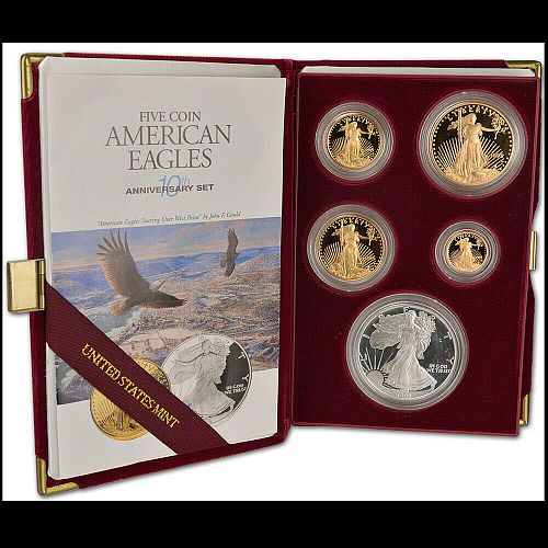 1995-W PCGS 10TH ANNIVERSARY AMERICAN EAGLE GEM PROOF SET INCLUDING RARE SILVER EAGLE